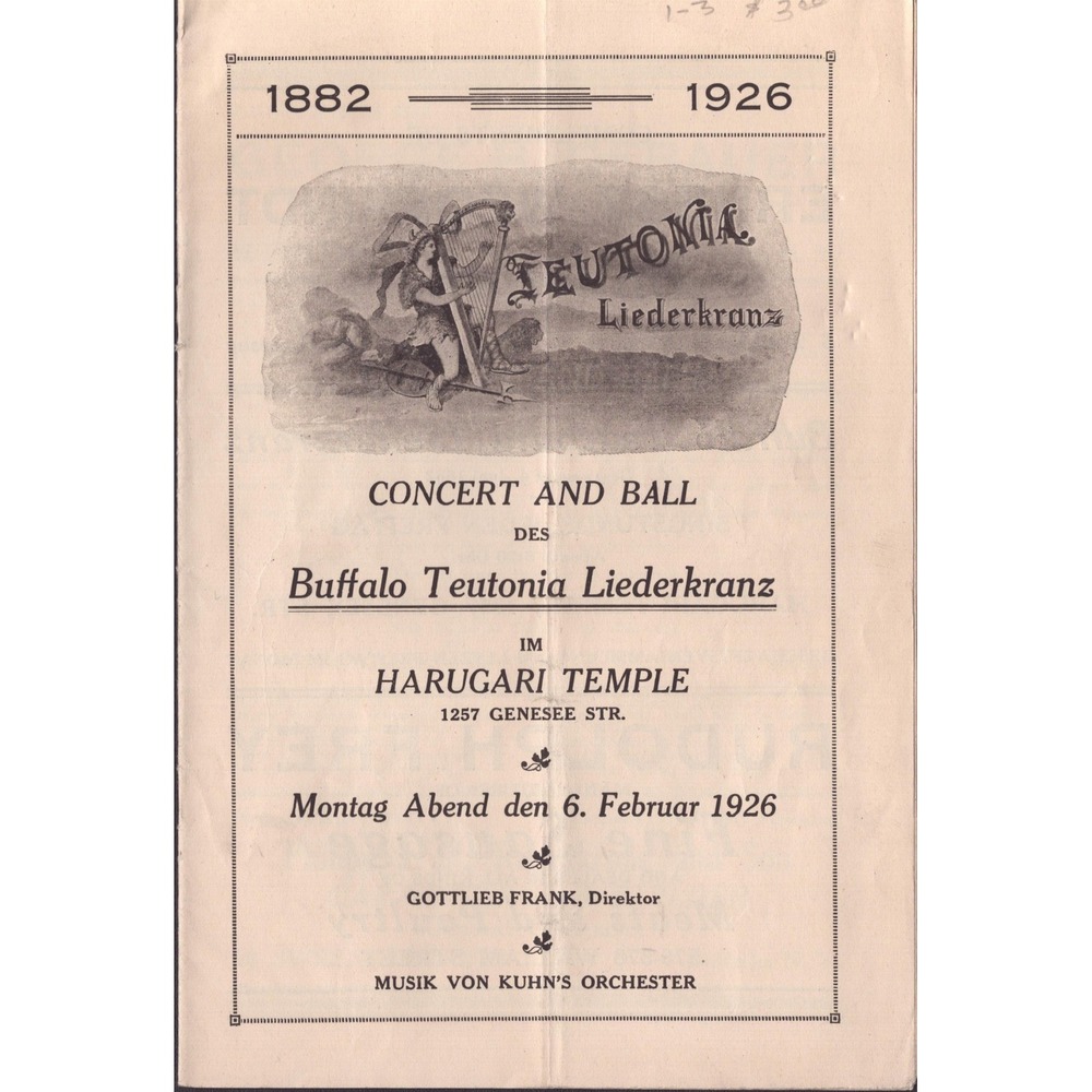 1926 Buffalo Teutonia Liederkranz Concert Program Harugari Temple NY German - Picture 1 of 3